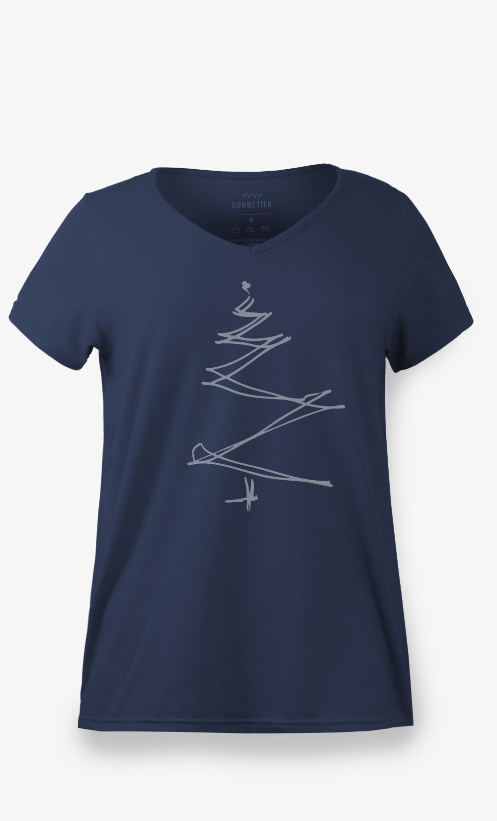 T-Shirt Femme, Marine avec imprimé Sapin. Fait au Canada, Bonnetier.