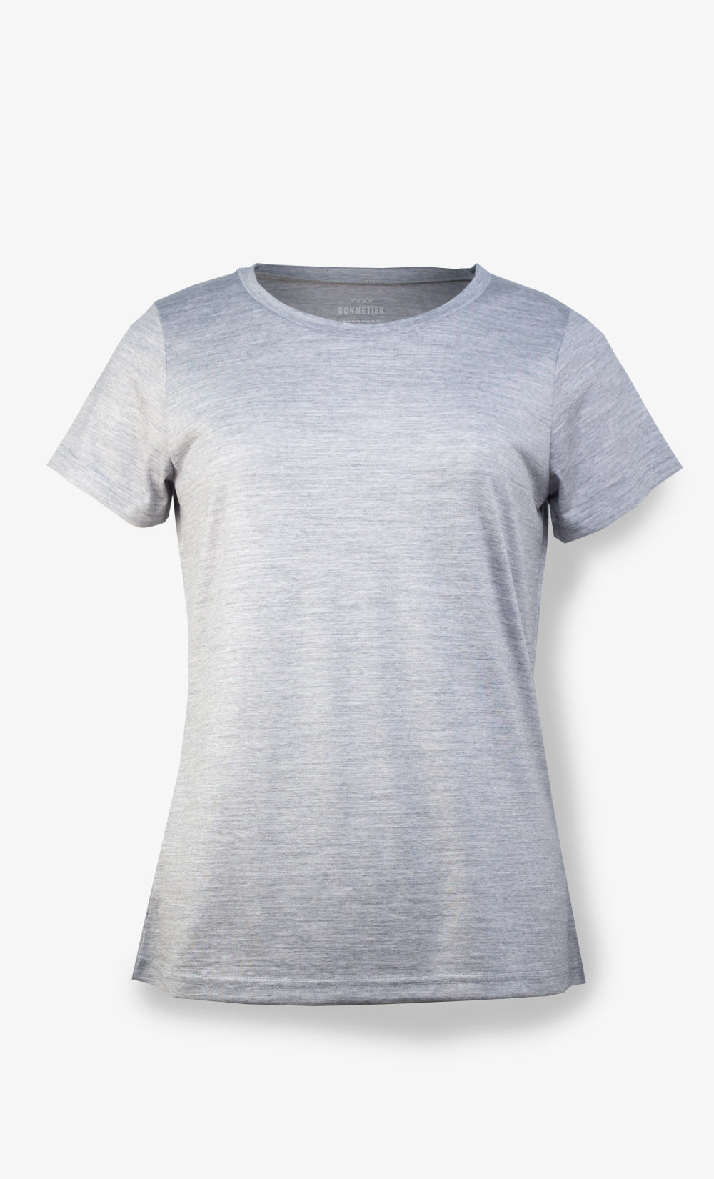 T-shirt femme gris athlétique en laine de mérinos ultra léger BONNETIER fabriqué au Canada