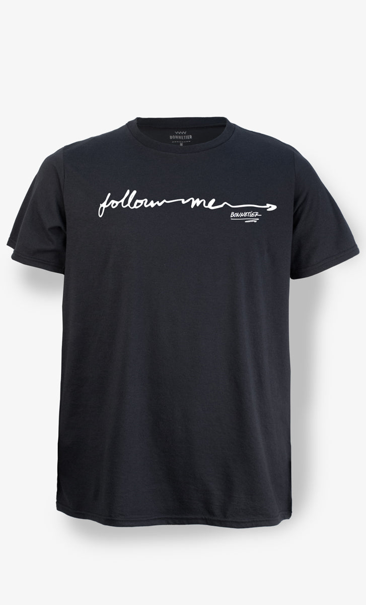 T-shirt homme noir imprimé Follow en coton bio et polyester recyclé